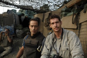Filmmakers Sebastian Junger (L), and Tim Hetherington (R) at the Restrepo outpost, Korengal Valley, Afghanistan - Outpost Films