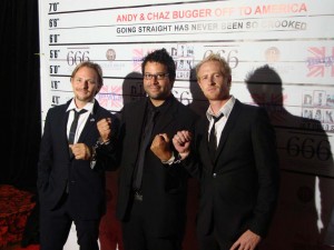 L-R: actor Craig Young (Andy), director Richard Keith, and actor Darren Darnborough (Chaz) at the L.A. premiere of "Andy and Chaz Bugger Off To America" - photo: BNH