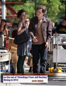 Imogen Poots and Penn Badgley filming in New York.- photo: Splash