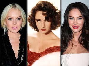 L-R: Lindsay Lohan, Elizabeth Taylor, Megan Fox